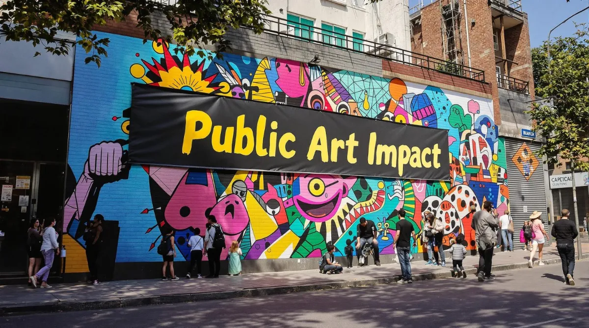 Johannesburg street with public art and people engaging