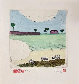Three sheep Etching By Pieter van der Westhuizen 260 x 240mm