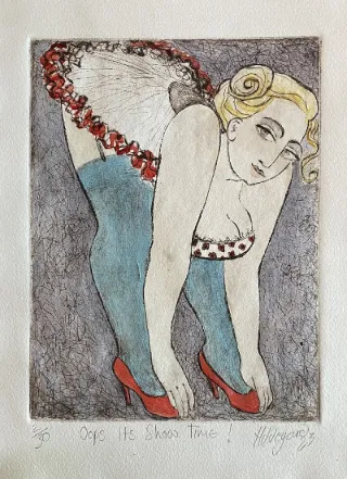 Hildegard van Heerden Oops. It's Show time Etch Painting 165 x 235mm