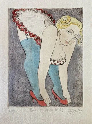 Hildegard van Heerden Oops. It's Showtime! Etch Painting 180 x 235mm