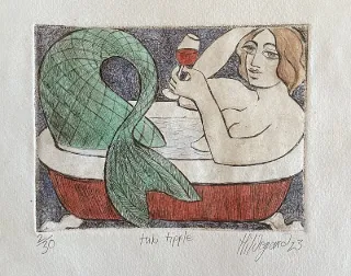 Hildegard van Heerden Tub Tipple Etch Painting 135 x 165mm