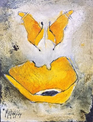 Butterfly and poppy in yellow by Michael Heyns 250 x 200mm
