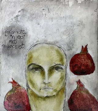 Pomegranate in Red by Michael Heyns 400 x 350mm