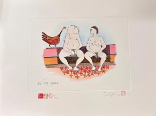 Nude couple on a bench Etching By Pieter van der Westhuizen 230 x 290mm