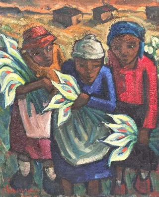 Lilly pickers by Hennie Niemann Snr 600 x 500mm