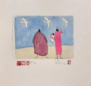Bye bye birdies Etching By Pieter van der Westhuizen 170 x 210mm