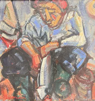 Fisherman by Hennie Niemann Snr 310 x 290mm