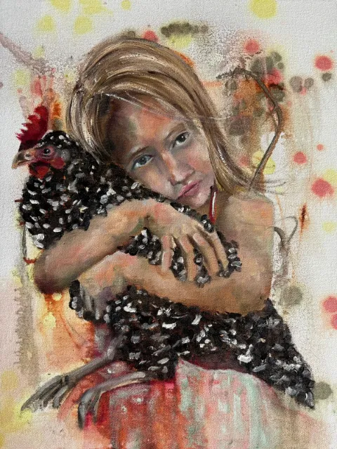 Chickens oil on canvas by Cornelie Wolff