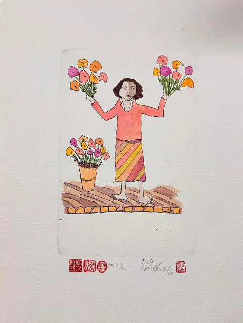 Flowers for all Etching By Pieter van der Westhuizen 270 x 160mm