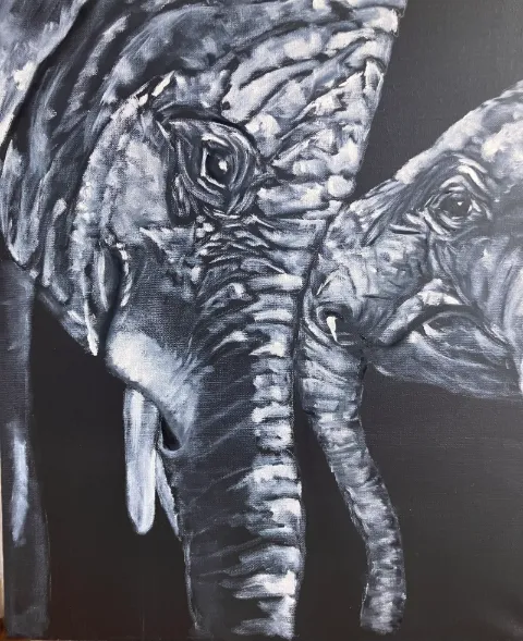Elephants Original Oil Painting by Cornelie Wolff