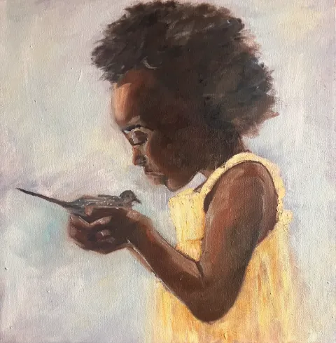Kissing a Dove - Oil Painting by Cornelie Wolff