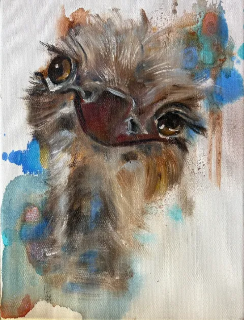 Ostrich 2 Mixed Media Painting by Cornelie Wolff