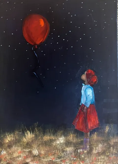 Red Balloon Girl - Oil Painting by Cornelie Wolff