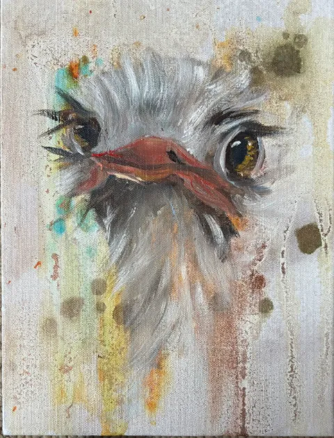 Ostrich Original Oil Painting by Cornelie Wolff