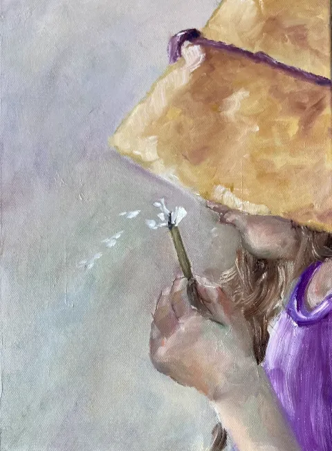 Blowing Wishes on Dandelions - Oil on Canvas by Cornelie Wolff