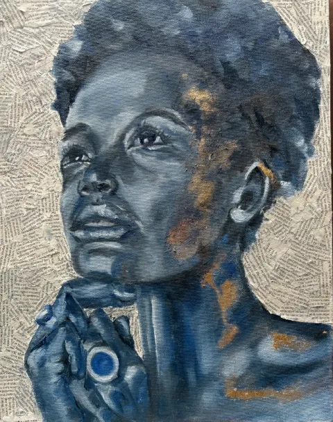 Blue Mixed Media Painting by Cornelie Wolff