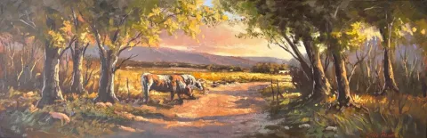 Cattle in a landscape 1200 x 400 mm (A42574) by Stan Polson