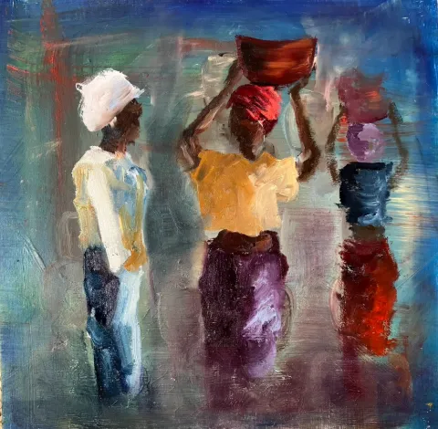 Market Place - Oil on Wood by Cornelie Wolff