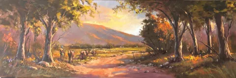 Cattle in a landscape 1200 x 400 mm (A42573) by Stan Polson