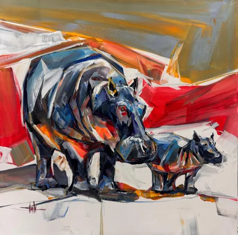 Hippos by Mind Shana 1000 x 1000 mm by Mind Shana