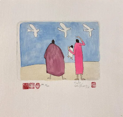 Bye bye birdies Etching By Pieter van der Westhuizen 170 x 210mm