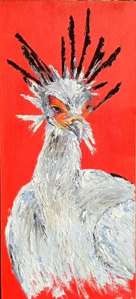 Secretary Bird Original Oil Painting by Cornelie Wolff