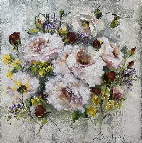 Pink Roses 2 Acrylic Painting by Petro Neal 650 x 650mm