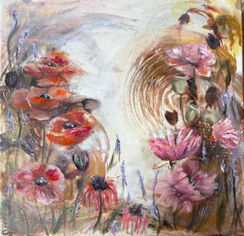 Abstract Poppies Oil on Canvas by Cornelie Wolff