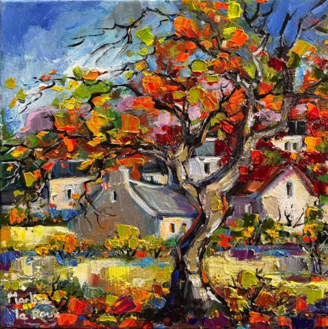 Tree with houses by Marlise Le Roux 300 x 300 mm by Marlise Le Roux