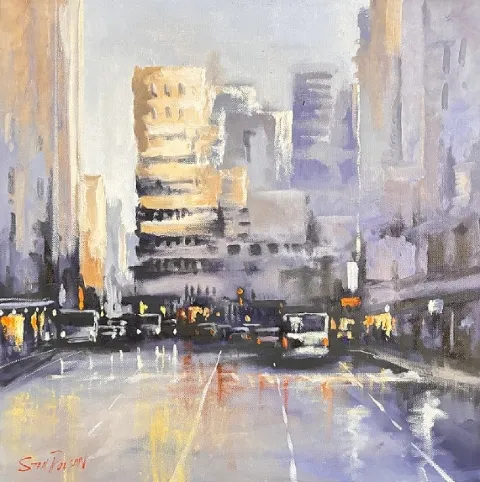Street Scene by Stan Polson 500 x 500mm