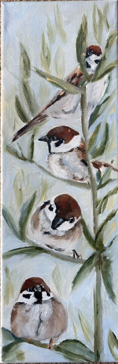 Stack of Sparrows Original Oil Painting