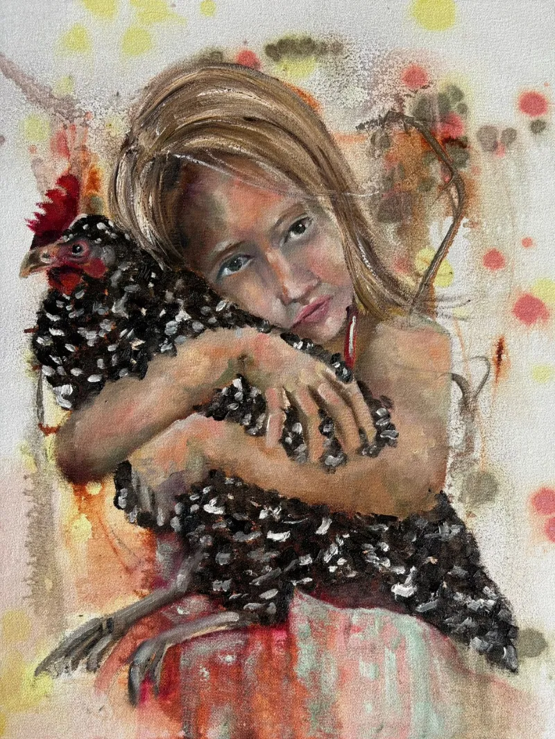 Chickens oil on canvas by Cornelie Wolff