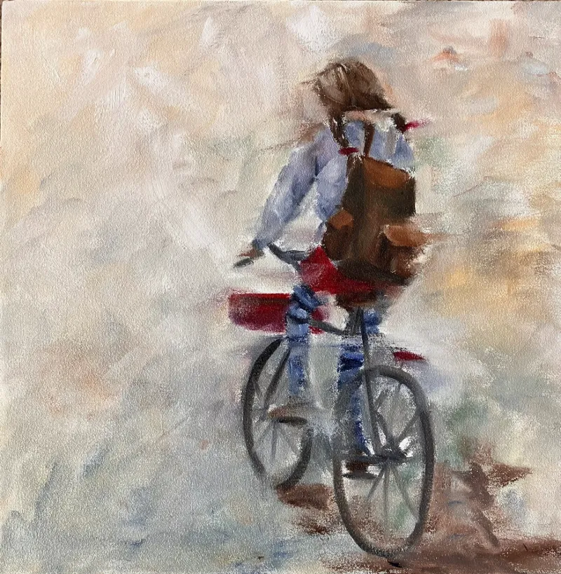 Bicycle Ride Oil on Canvas by Cornelie Wolff