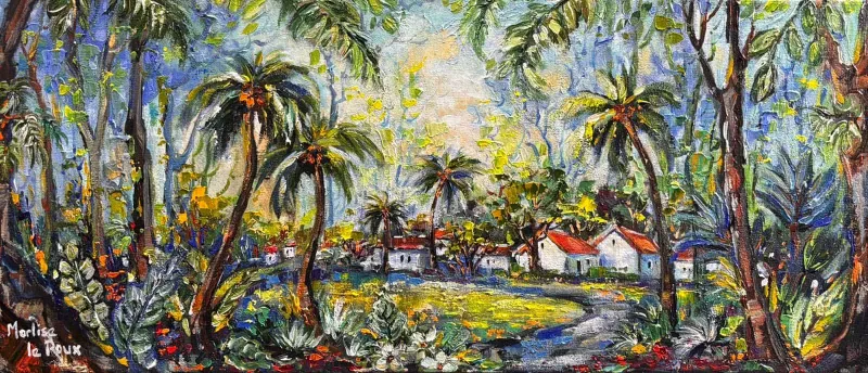 Beach houses by Marlise Le Roux 300 x 700 mm by Marlise Le Roux
