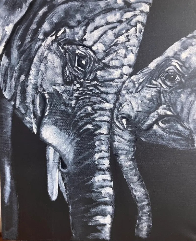 Elephants Original Oil Painting by Cornelie Wolff