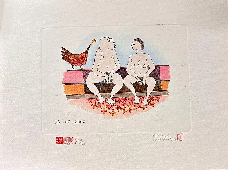 Nude couple on a bench Etching By Pieter van der Westhuizen 230 x 290mm