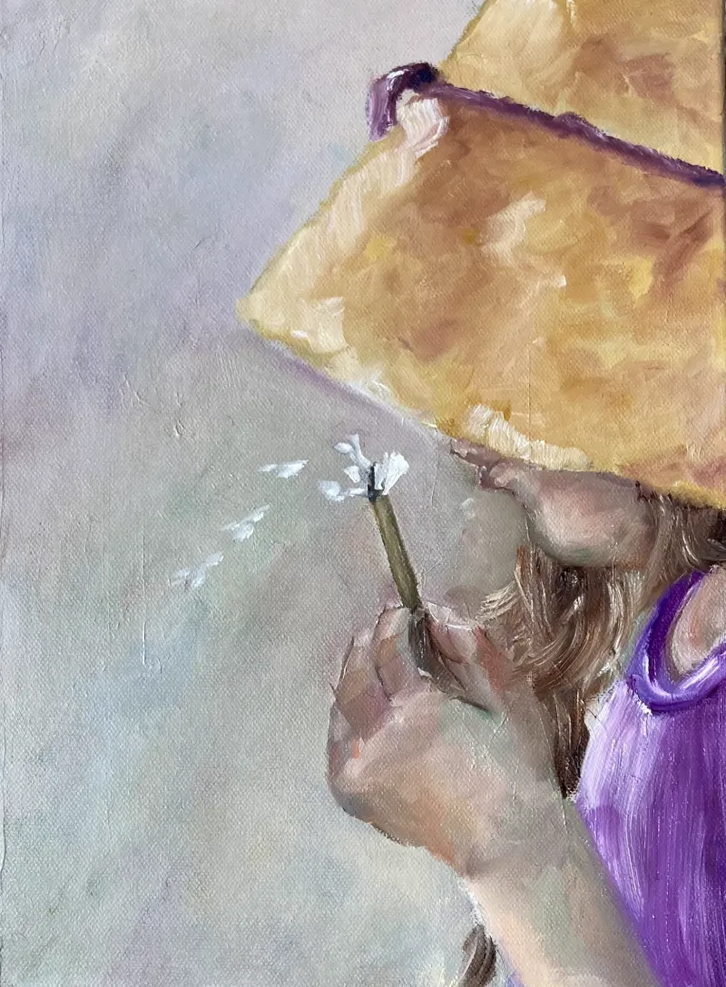 Blowing Wishes on Dandelions - Oil on Canvas by Cornelie Wolff