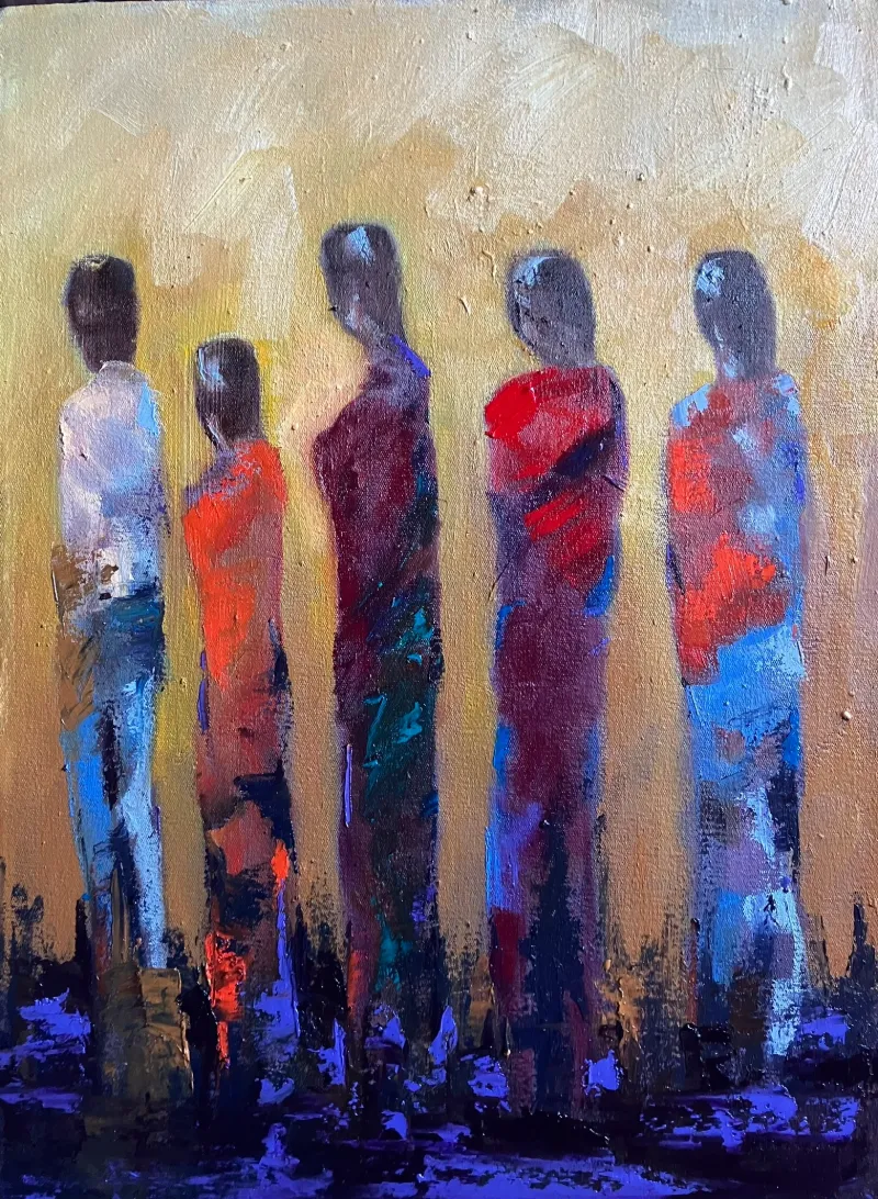 Standing in Line Oil on Canvas by Cornelie Wolff