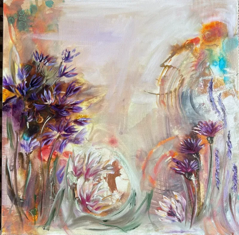 Abstract Flowers Oil on Canvas Painting by Cornelie Wolff