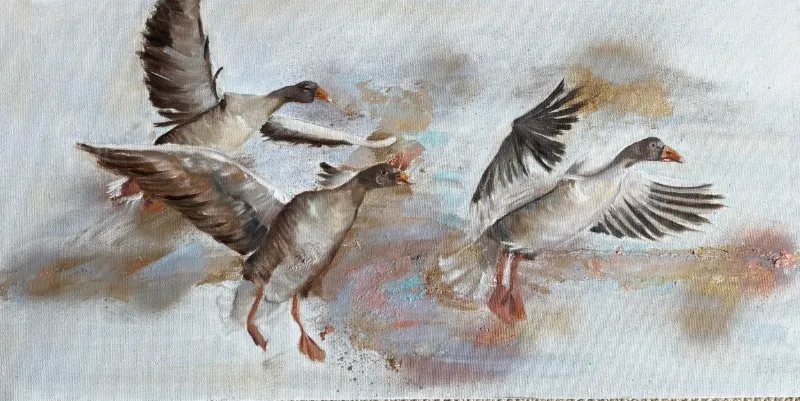 Geese Mixed-Media Painting by Cornelie Wolff