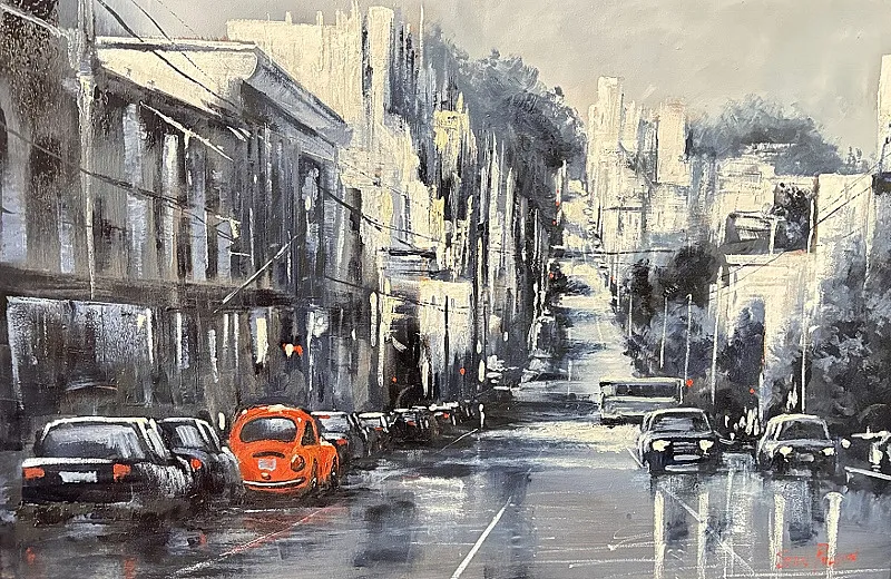Volla Street Scene by Stan Polson 600 x 900mm
