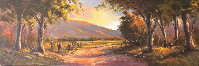 Cattle in a landscape 1200 x 400 mm (A42573) by Stan Polson