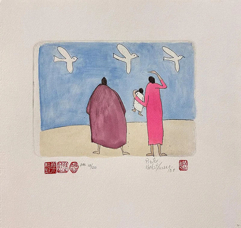 Bye bye birdies Etching By Pieter van der Westhuizen 170 x 210mm