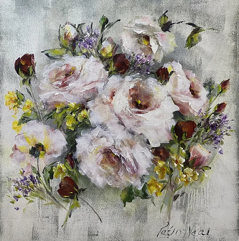 Pink Roses 2 Acrylic Painting by Petro Neal 650 x 650mm