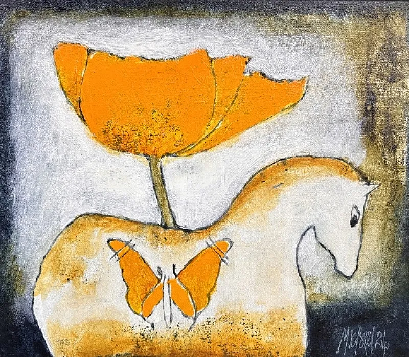 Horse in white by Michael Heyns 300 x 350mm