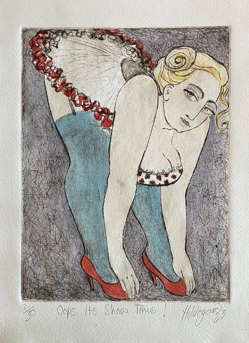 Hildegard van Heerden Oops. It's Show time Etch Painting 165 x 235mm