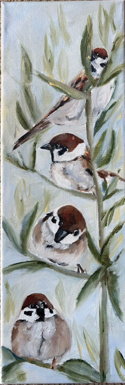 Stack of Sparrows Original Oil Painting