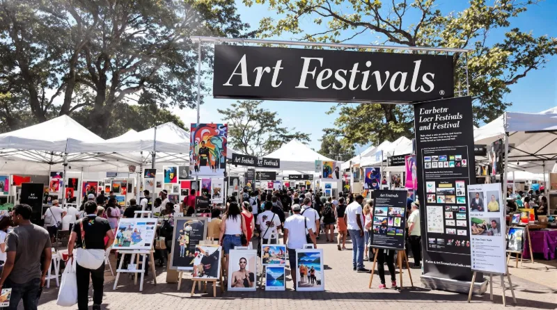 Crowded South African art festival with booths and collectors in 2025