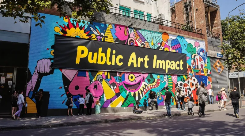 Johannesburg street with public art and people engaging